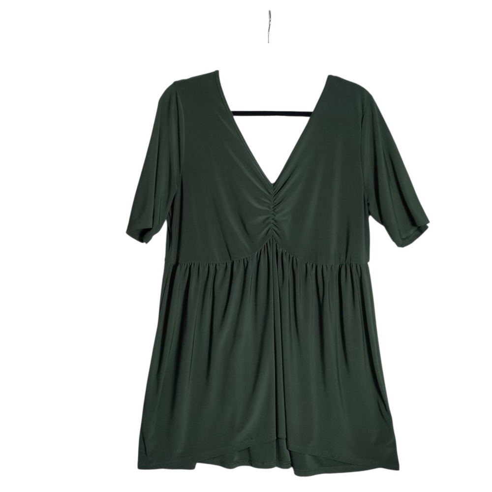 torrid Deep Green V-Neck Ruched Babydoll Tunic
